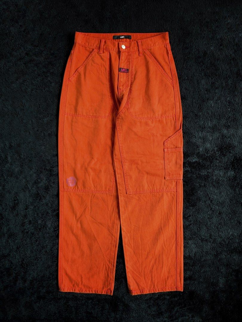 PLEASURES X Lost Management Cities - Orange Denim Double Knee Contrast  Stitch Pants Item Code: D-05 SIZE - MEASUREMENTS: WAIST - 30 • S on…