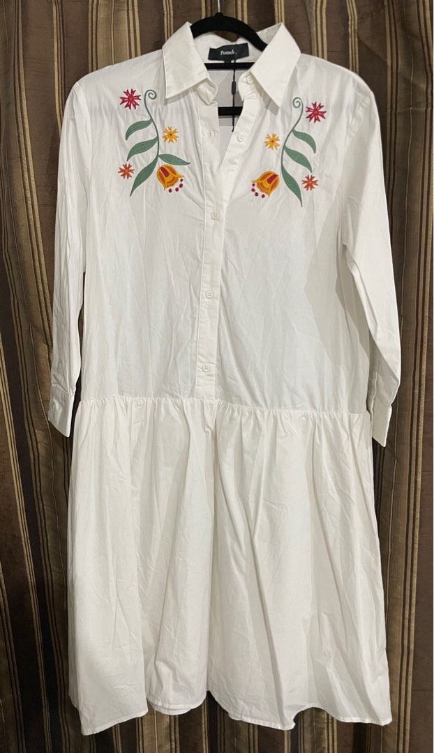 Pomelo White Long Polo Dress, Women's Fashion, Dresses & Sets, Dresses on Carousell