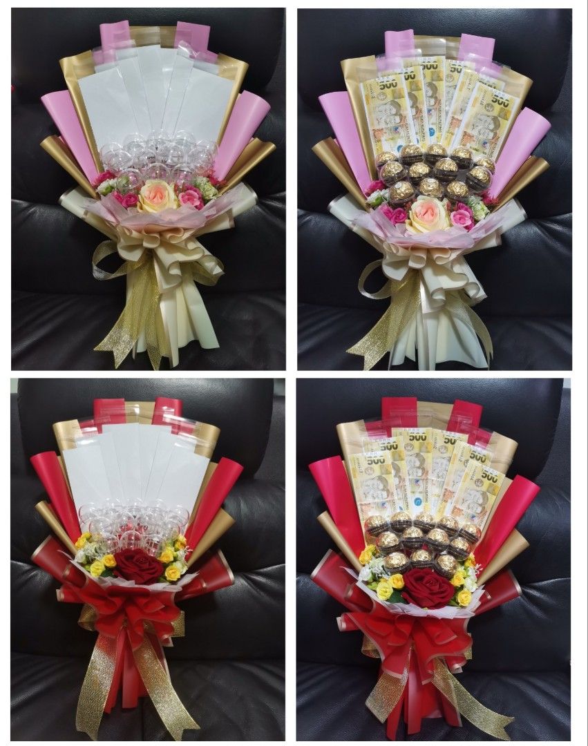 Ready made money bouquet (Category: Flowers & Bouquets) located in Malabon City. Submitted by lycegoroca (Listing ID 1263147300, Image 2). Description: Available in 6's,10 slot, 15 slots, 18 slots with or without artificial flowers, with or without Ferrero cups Location: A. Bonifacio Ave Q c near Ayala cloverleaf.