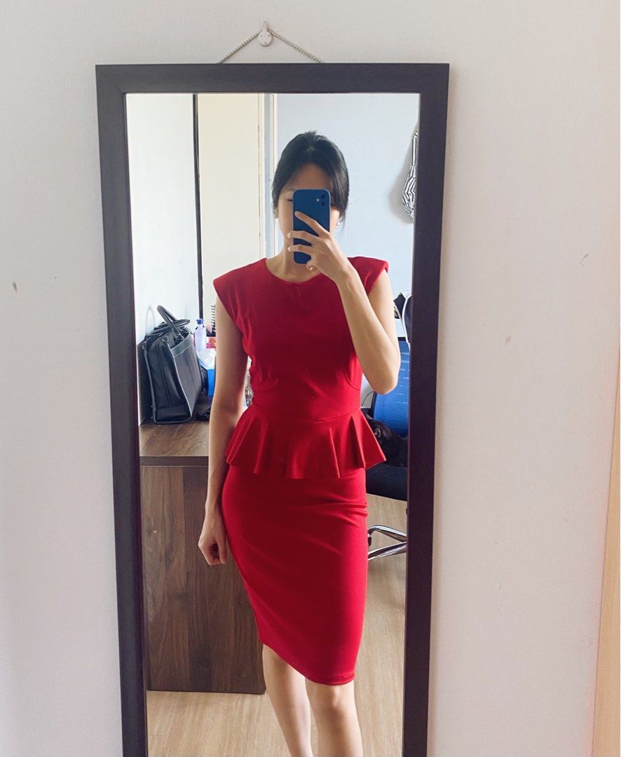 Red peplum midi dress hot sale