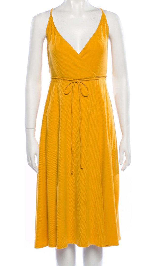 Reformation Yellow Wrap Midi Dress XS