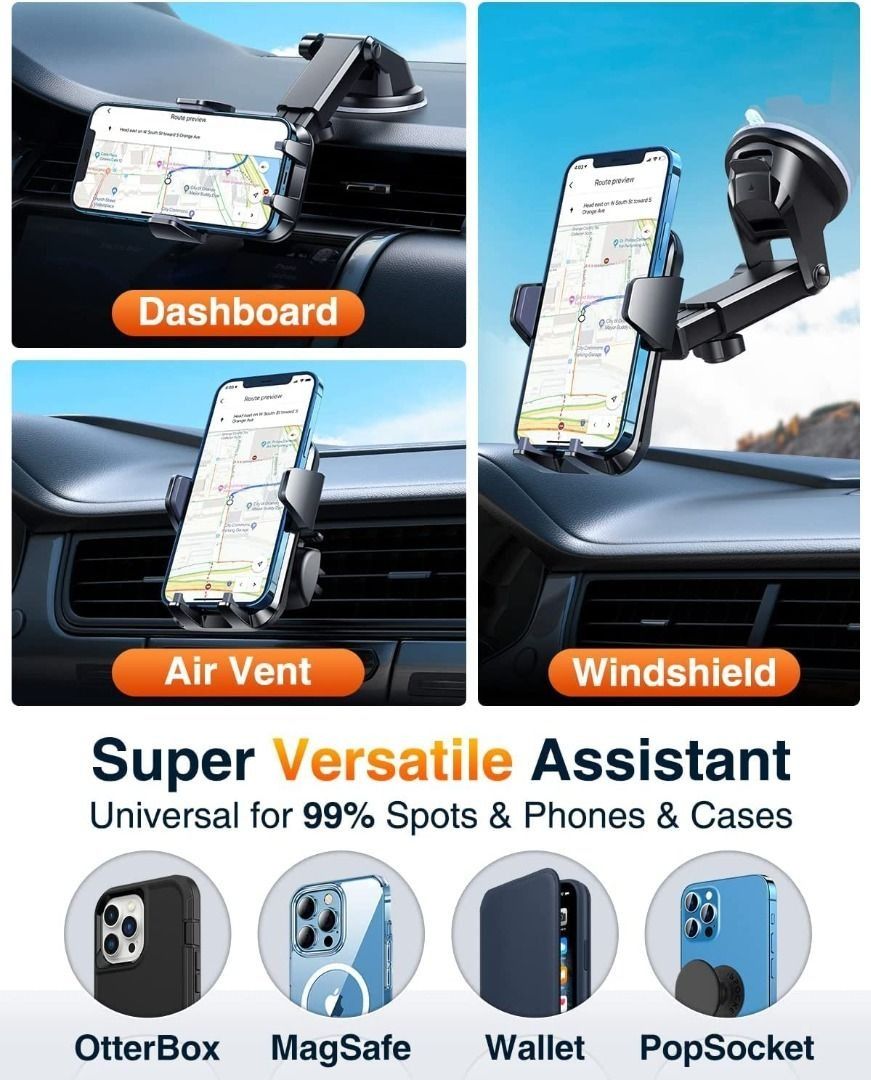 VANMASS 2024 Upgrade【Top Military-Grade】 Car Phone Holder, 【Newest &  Strongest Suction】 Cell Phone Car Mount Windshield Dashboard Vent Truck  Stand