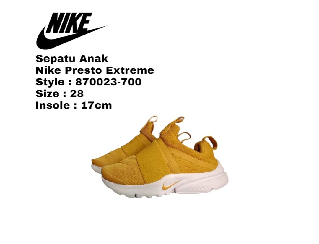 Sepatu anak Nike 870023-700 Presto Extreme White Yellow Size 28