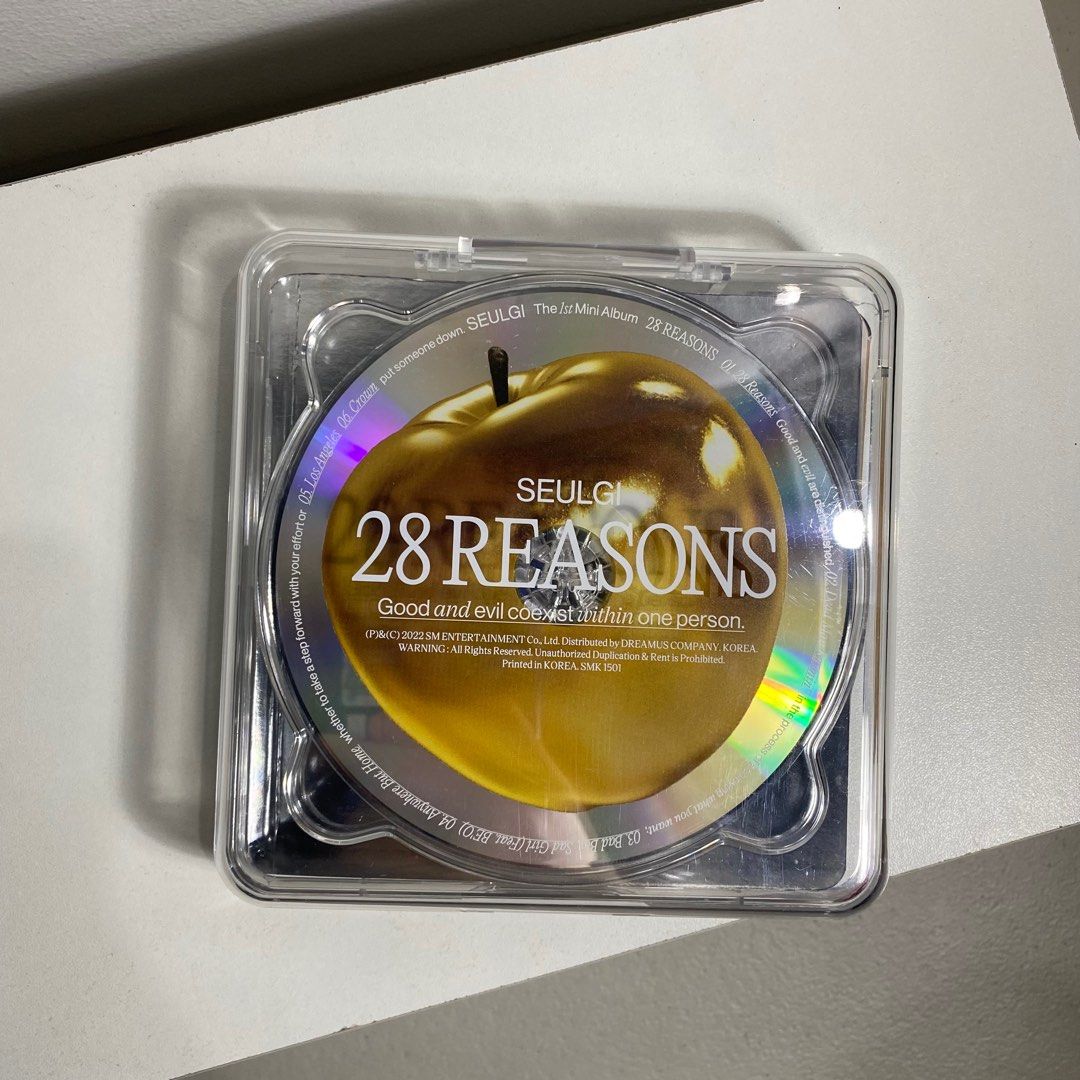 SEULGI 28 Reasons Case CD Album (Category: CDs & DVDs) located in Rizal. Submitted by yellojello8 (Listing ID 1263135165, Image 1). Description: ✷ condition: 10/10 ✷ complete inclusions (with PC) ✷ mop: gcash ✷ mod: courier c/o buyer.