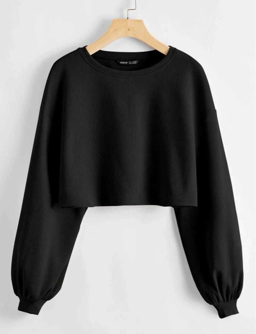 SHEIN EZwear Solid Drop Shoulder Crop Top, Women's Fashion, Tops, Other  Tops on Carousell