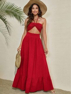 Shein red halter dress