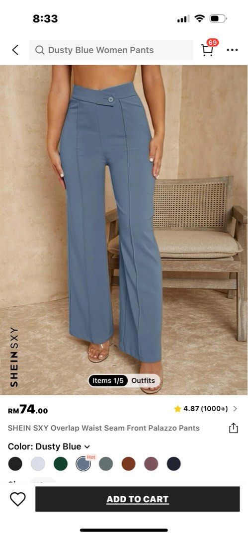 Shein wide leg dusty blue office wear Women s Fashion Bottoms