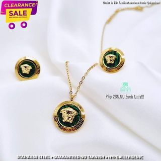 Medusa Malachite Medallion Necklace with Matching Earrings Jewelry Set - NO FADING!
