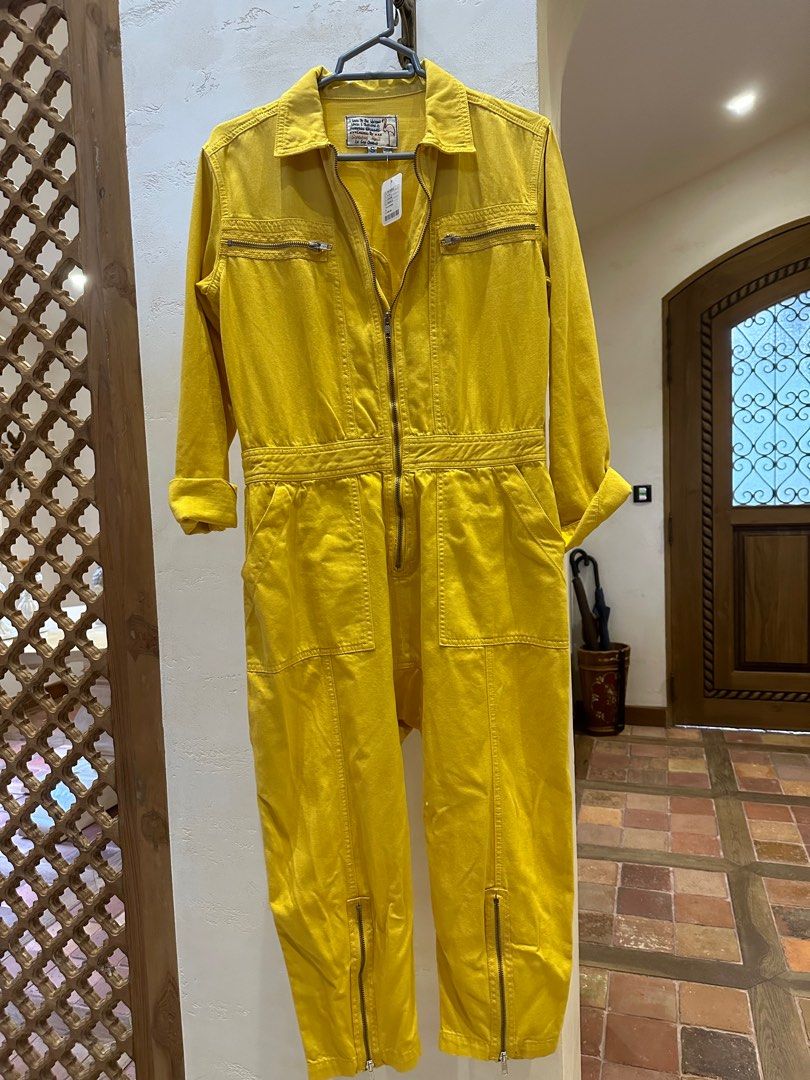 Yellow denim jumpsuit deals