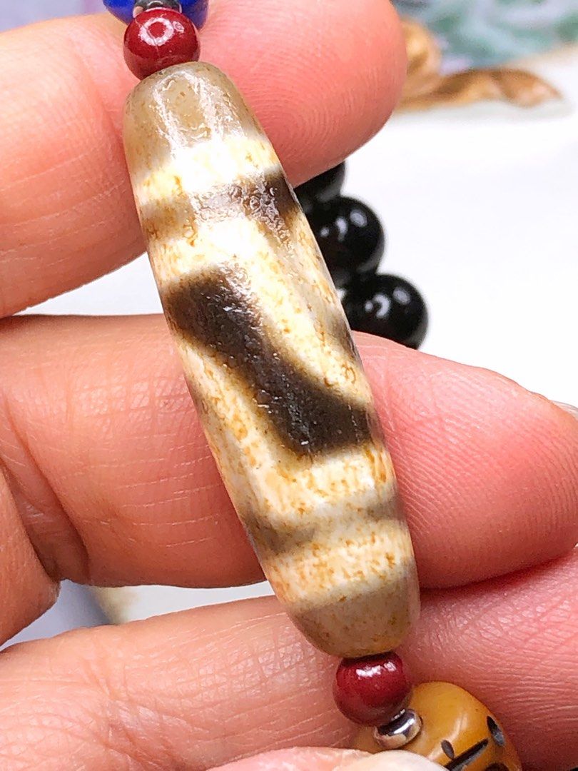 Tibetan Dzi Beads Two Eyed Dzi Beads 藏传至纯老矿二眼天珠 39.9x11.1mm