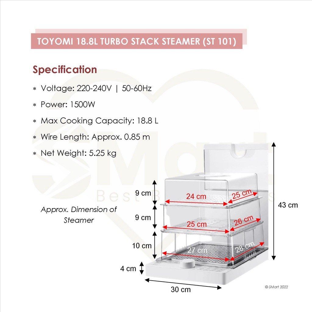 Toyomi 18.8L Turbo Stack Food Steamer [ST 101], Furniture & Home Living