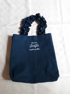 Trefle Navy Blue Canvas Bag with Frilly Strap