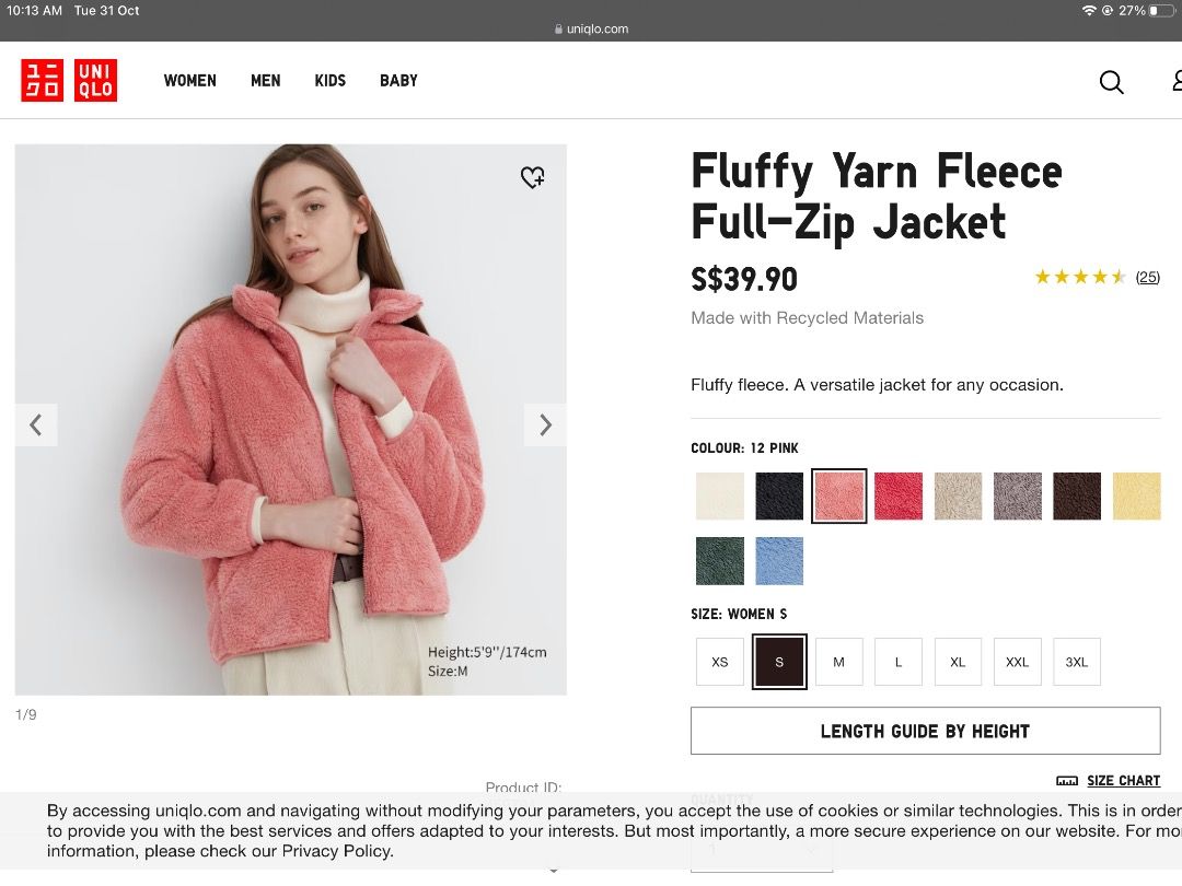 Uniqlo Fluffy Yarn Fleece Full Zip Jacket, Women's Fashion, Coats