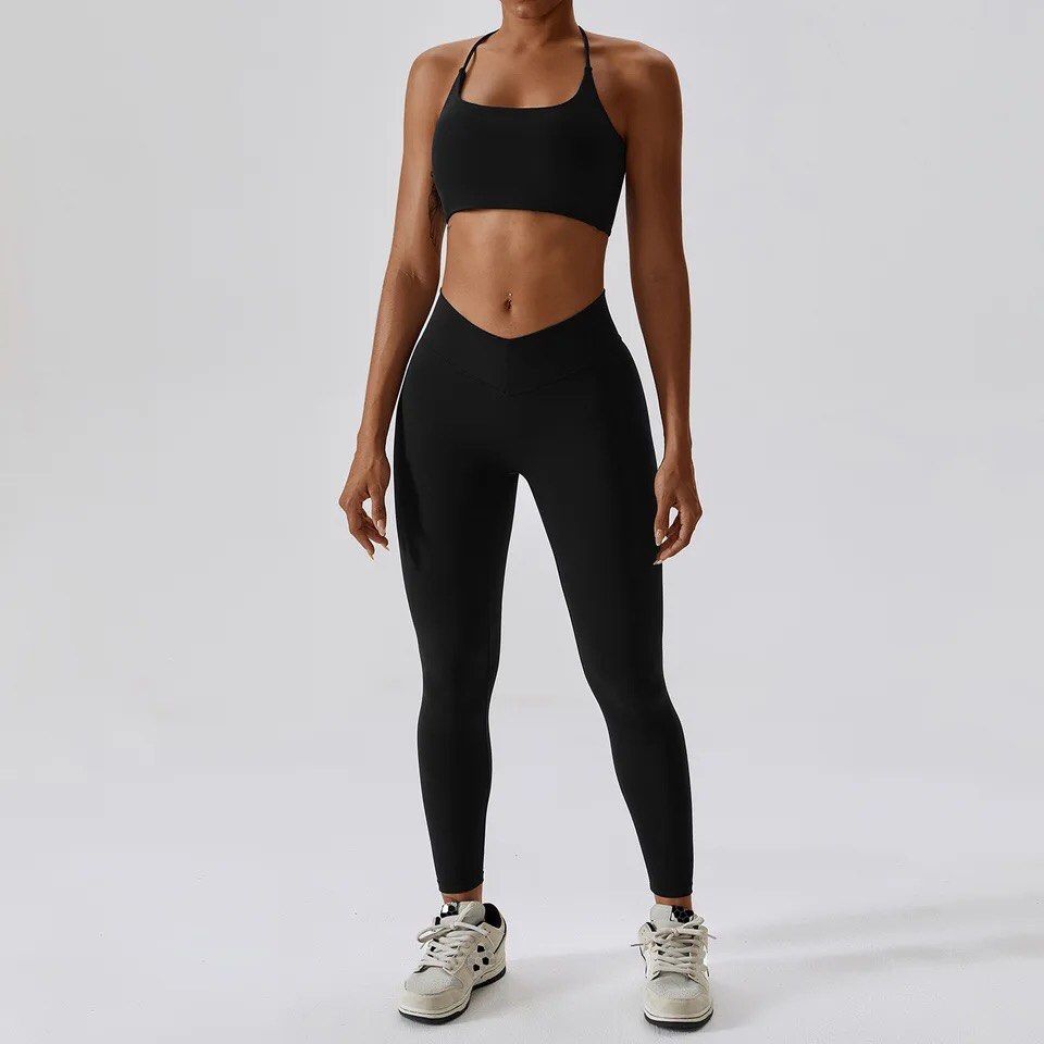 2Pcs Women's Sport Gym Yoga Vest Bra Sports Legging Pants Black Outfit Wear  Set