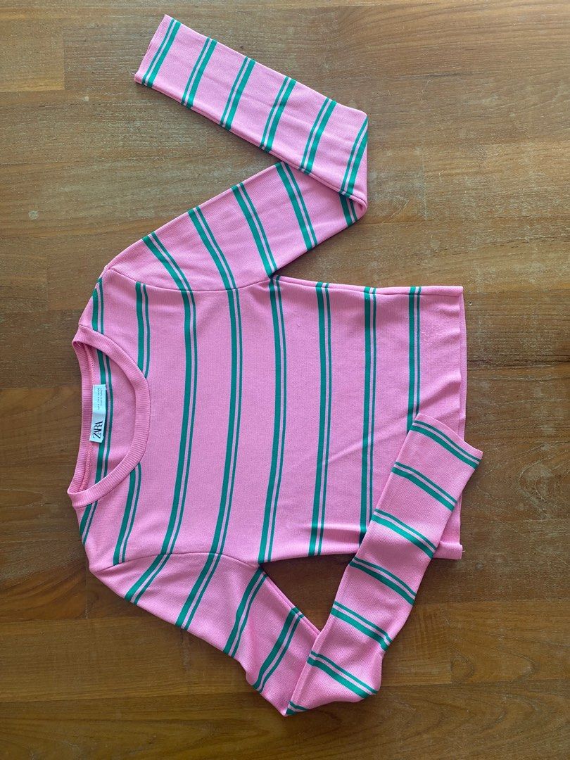 Pink and green striped sweater top