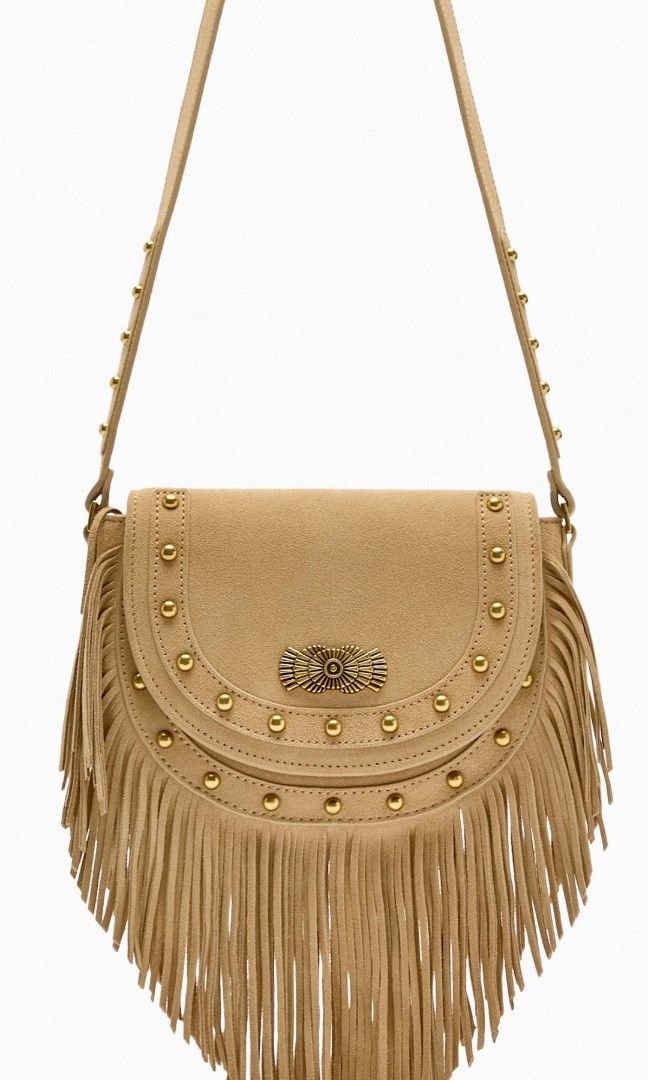 Zara leather fringe crossbody bag