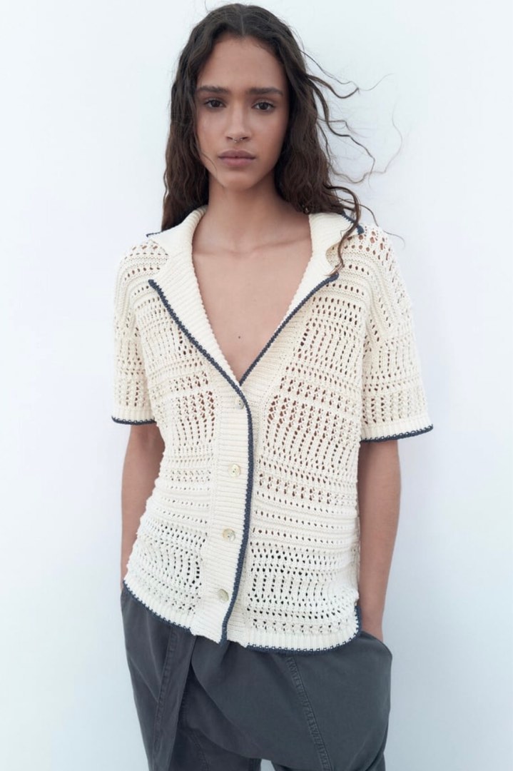 Zara oversized knit polo sweater, Fesyen Wanita, Pakaian Wanita, Atasan ...