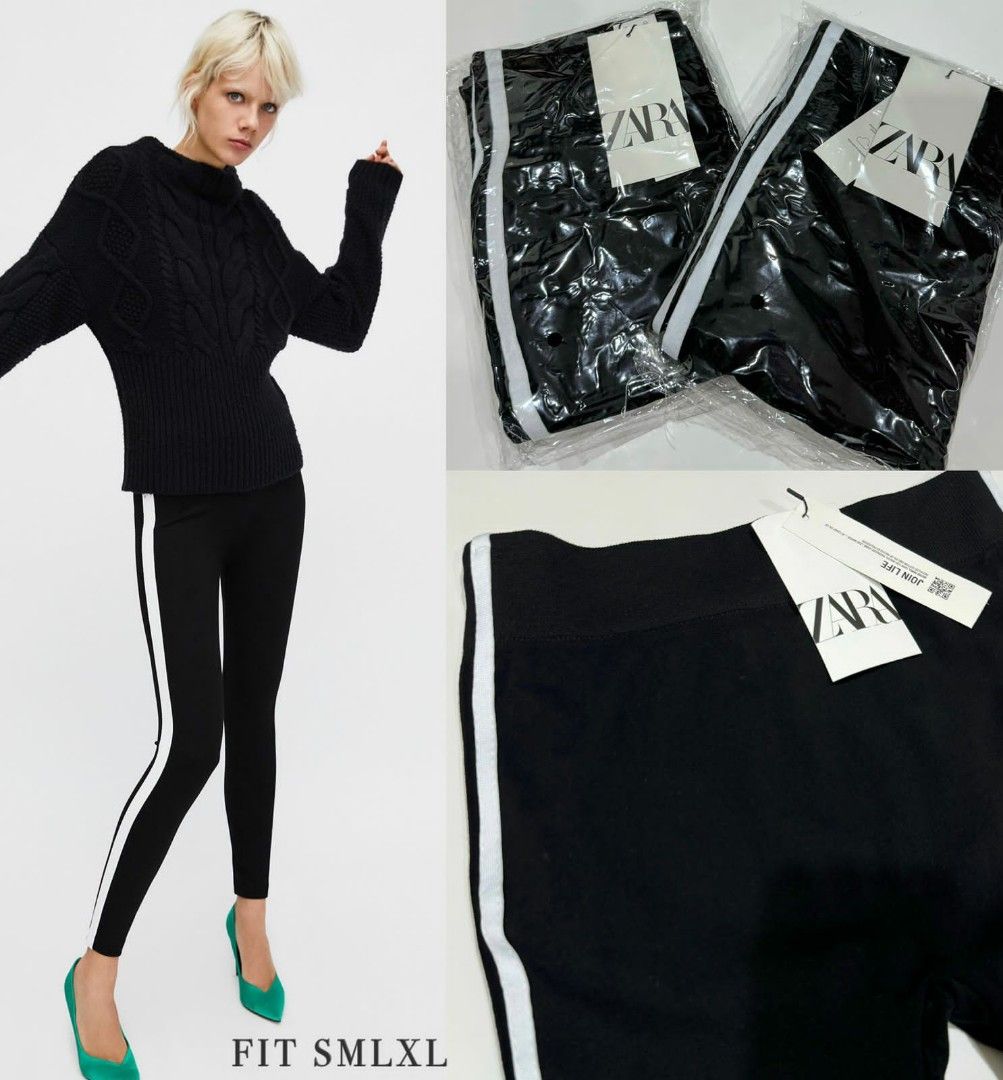 Zara | Pants & Jumpsuits | Zara High Rise Side Stripe Leggings Black Size L  Fits Smaller | Poshmark