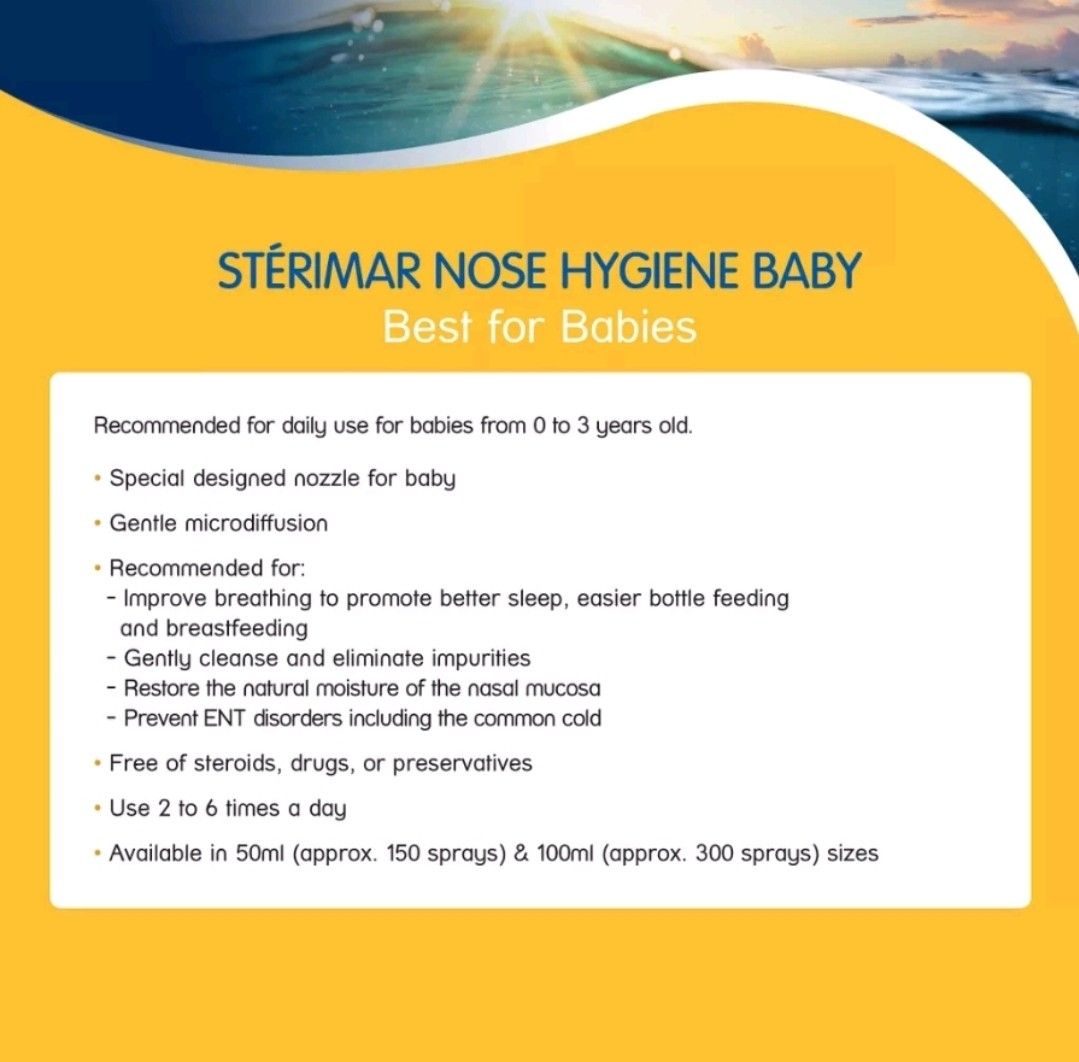 100ml Sterimar baby nasal nose breathe easy hygiene spray, Beauty & Personal Care, Sanitisers