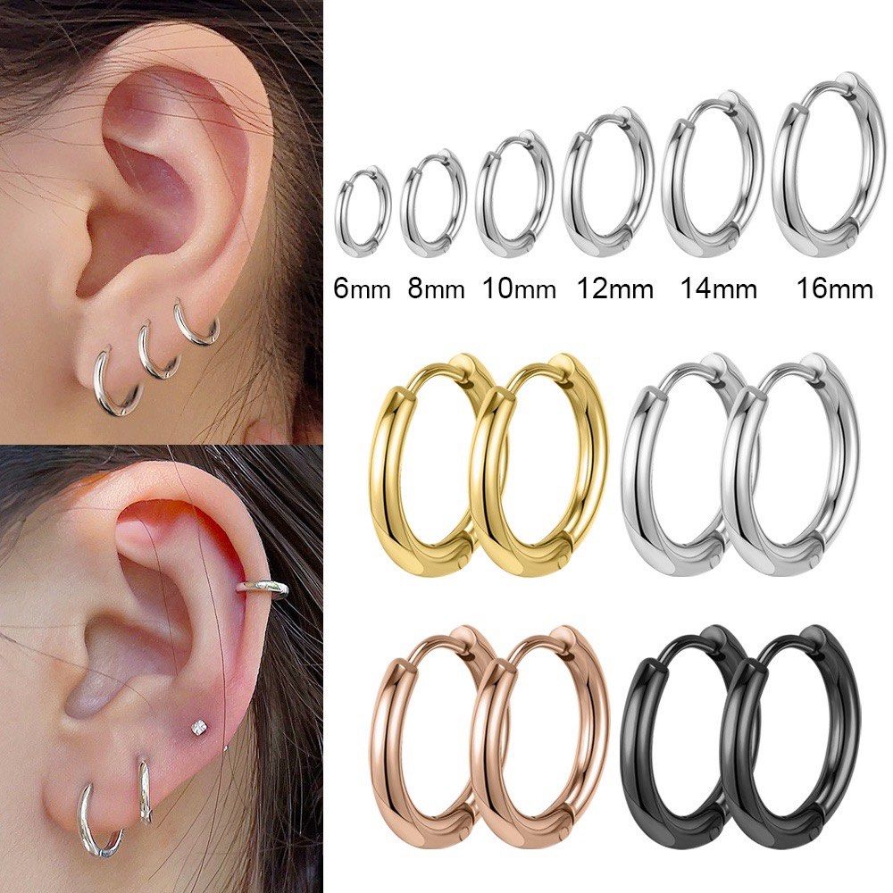silver 2 PCS 8mm 10mm Stainless Steel Small Hoop Earrings Cartilage Round Earring Black Circle Huggie Earrings Ear Tragus Piercing