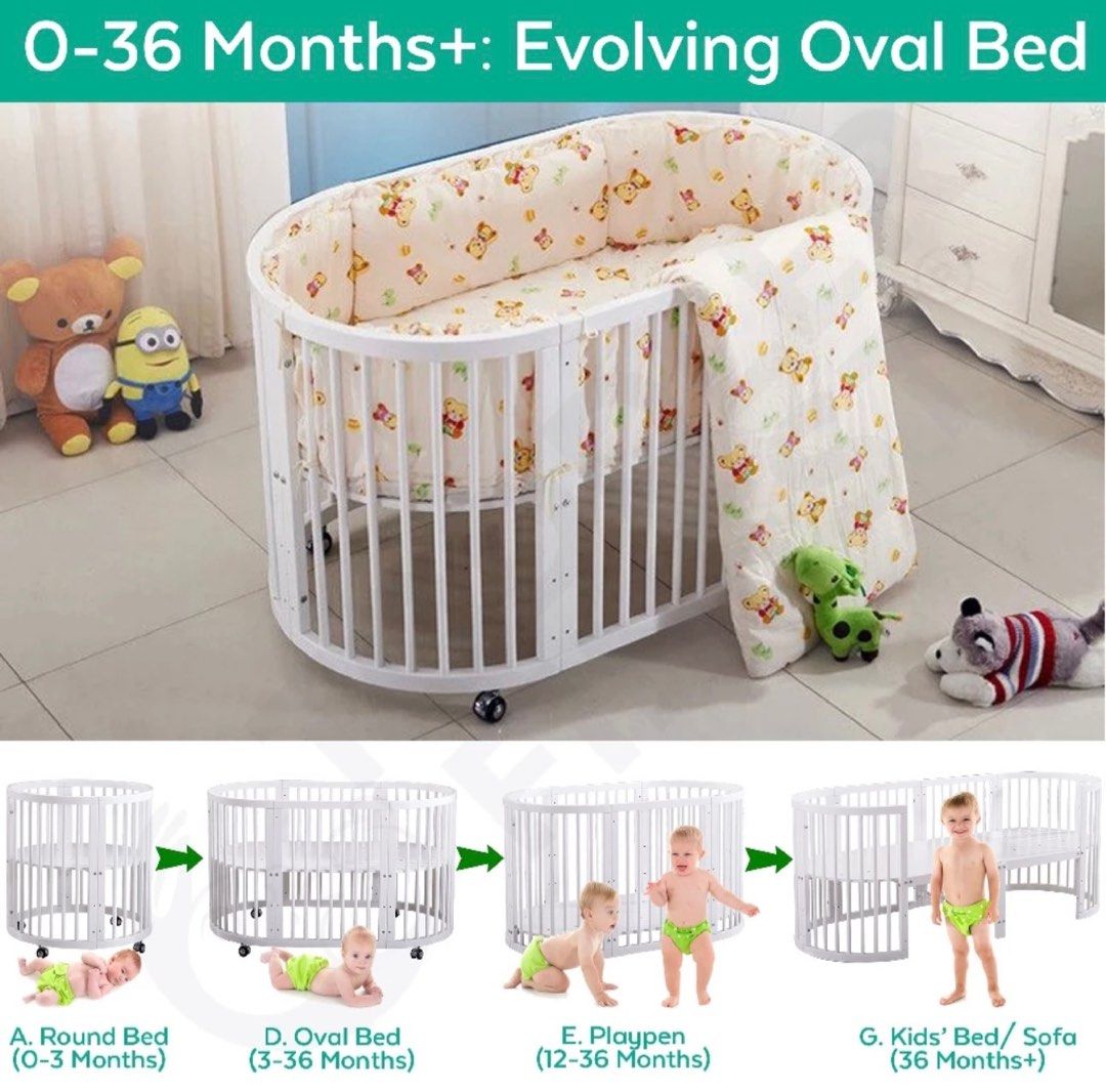 9 in 1 Convertible Baby Crib Infant Round Bed Side Bed Oval