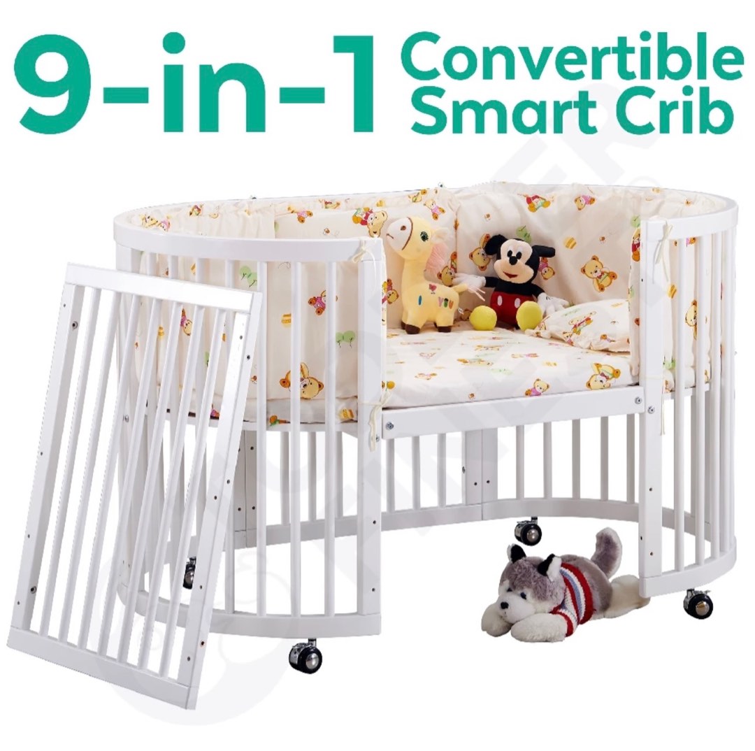 9-in-1 Convertible Baby Crib Infant Round Bed, Side Bed, Oval