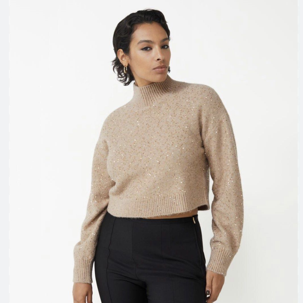 other stories floral sequin knit chunky sweater in gold Women s