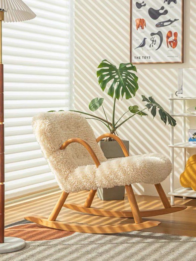 Aesthetic Wooden Wool Rocking Chair, Furniture & Home Living, Furniture ...
