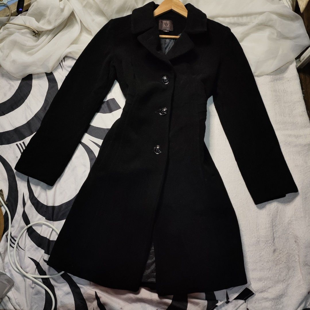 ANNE KLEIN Wool Coat in Black coat blazer trench coat