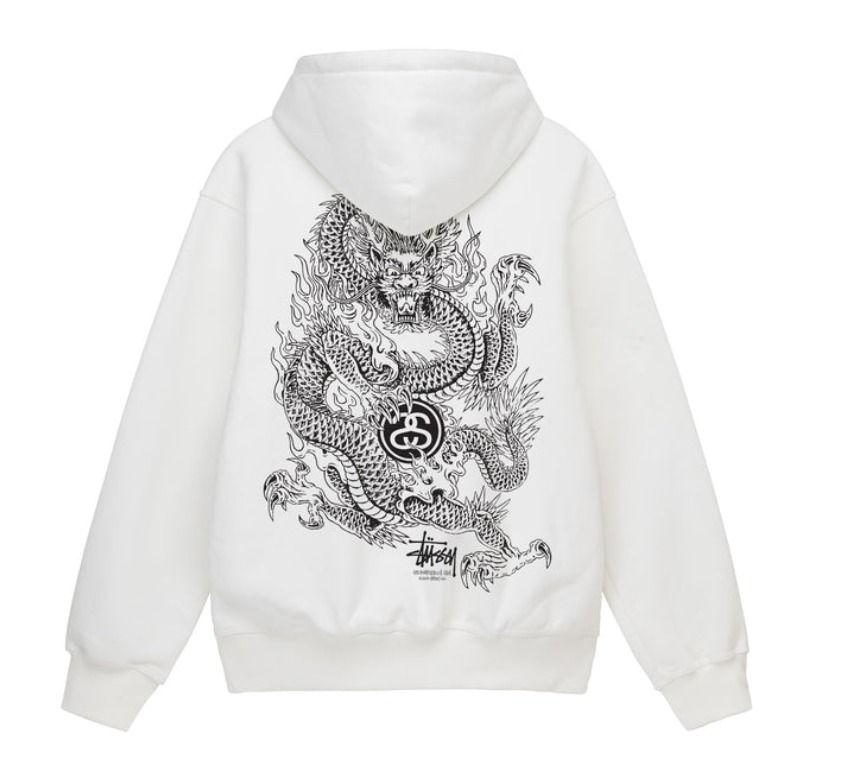 Authentic Stussy Dragon White Hoodie Men s Fashion Tops Sets Hoodies on Carousell