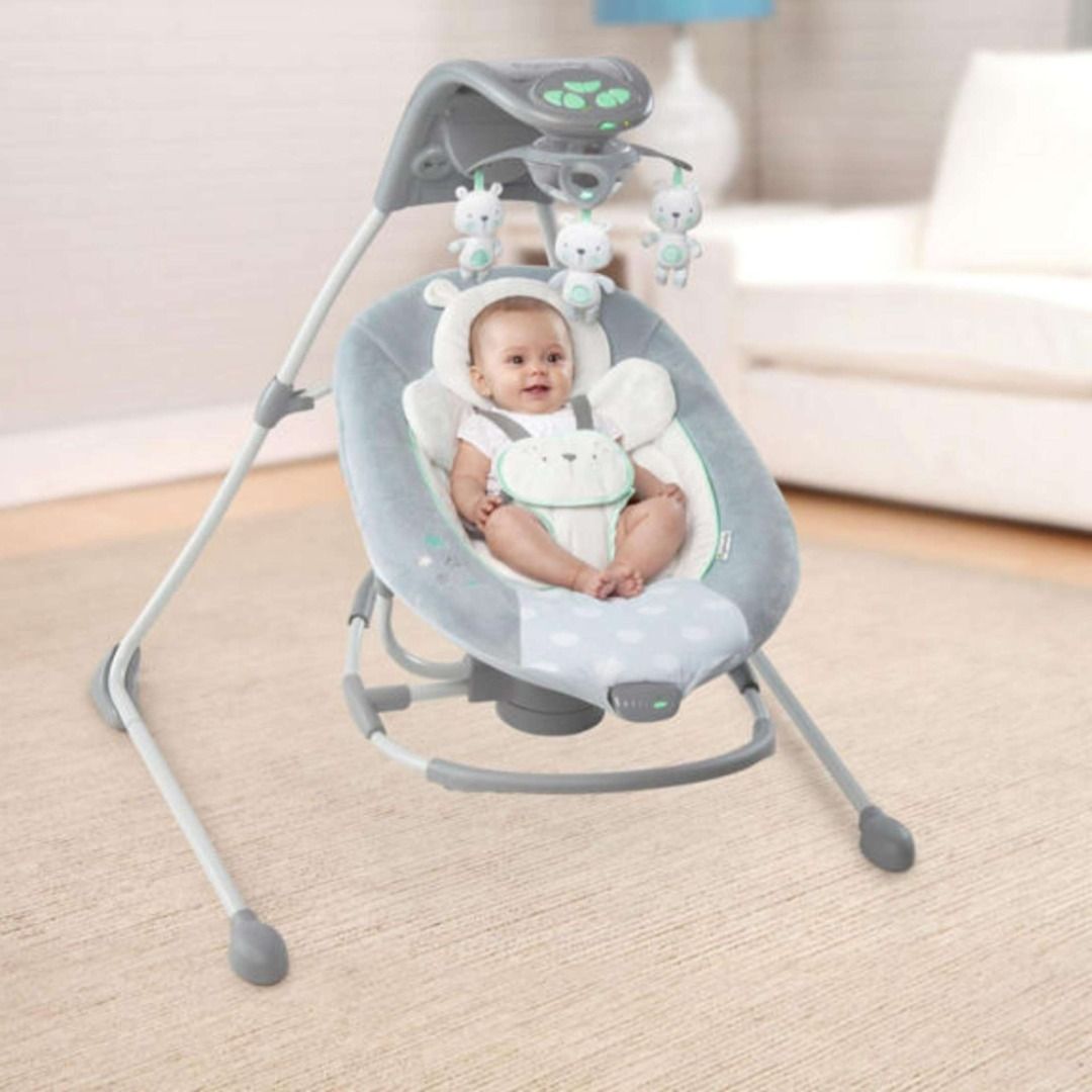 Baby Cradle Swing Flashing Teddy Bear Gray