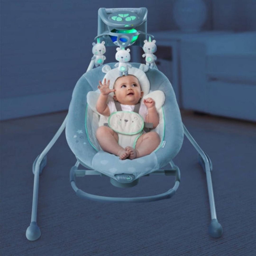 Baby Cradle Swing Flashing Teddy Bear Gray