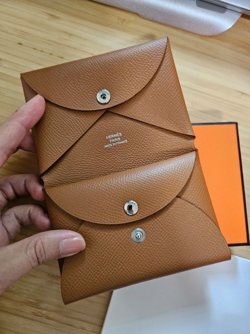 BNIB Hermes Calvi Duo Compact Card Holder in Color Gold Epsom