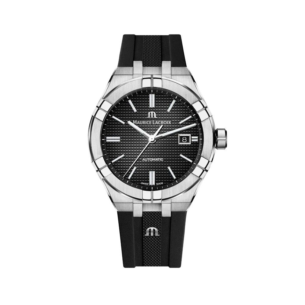BNIB MAURICE LACROIX AIKON AUTOMATIC DATE 42MM BLACK RUBBER STRAP