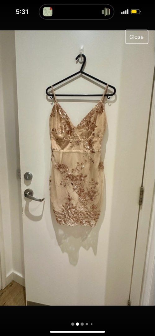 boohoo rose gold v neck bodycon sparkly mesh dress, Women's Fashion, Dresses  & Sets, Dresses on Carousell