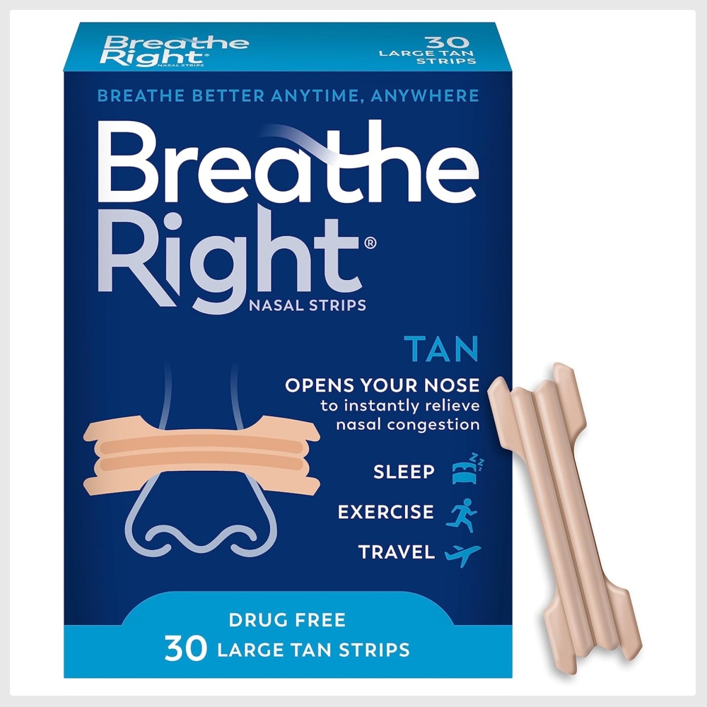 Breathe Right Original Nose Strips to Reduce Snoring and Relieve Nose Congestion, Tan, 30 Count