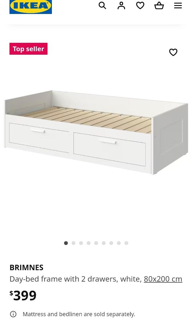 BRIMNES Day bed frame with 2 drawers white 80x200 cm Furniture