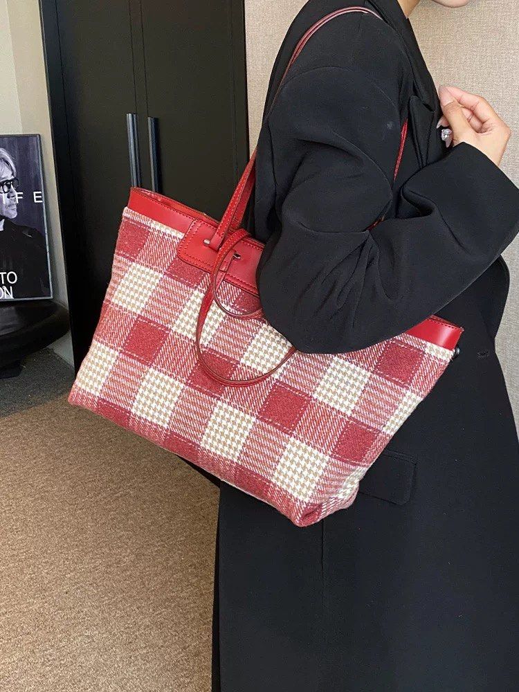 Canvas bag women s 2023 new trendy fashion plaid shoulder bag
