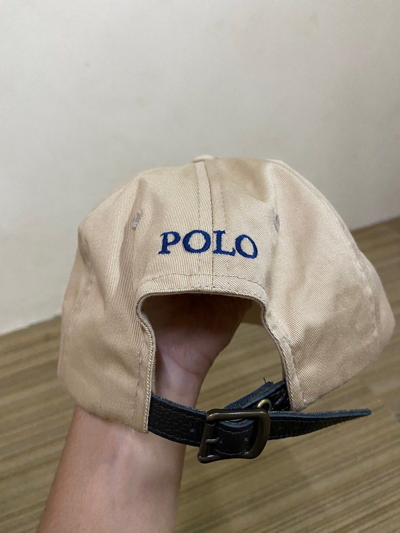 Tan polo hat with leather strap clearance