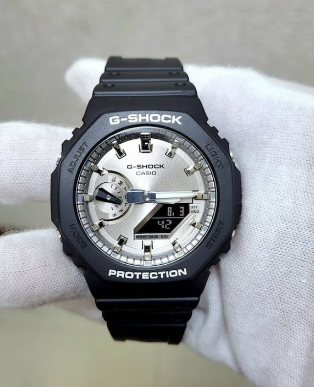 Casio G-Shock GA-2100SB-1A Silver Black Resin Analog Digital World time ...