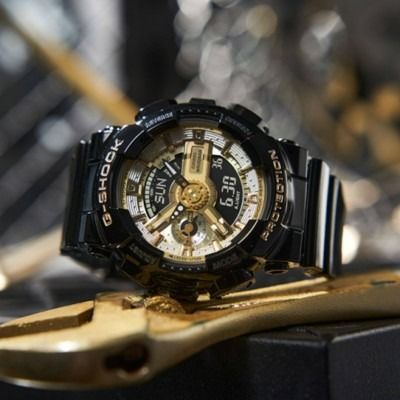Casio G Shock GMA S110GB 1A Gold Black Resin World time Analog Digital Sports Men s Watch GMA S110GB 1ADR GMA S110GB GMA S110
