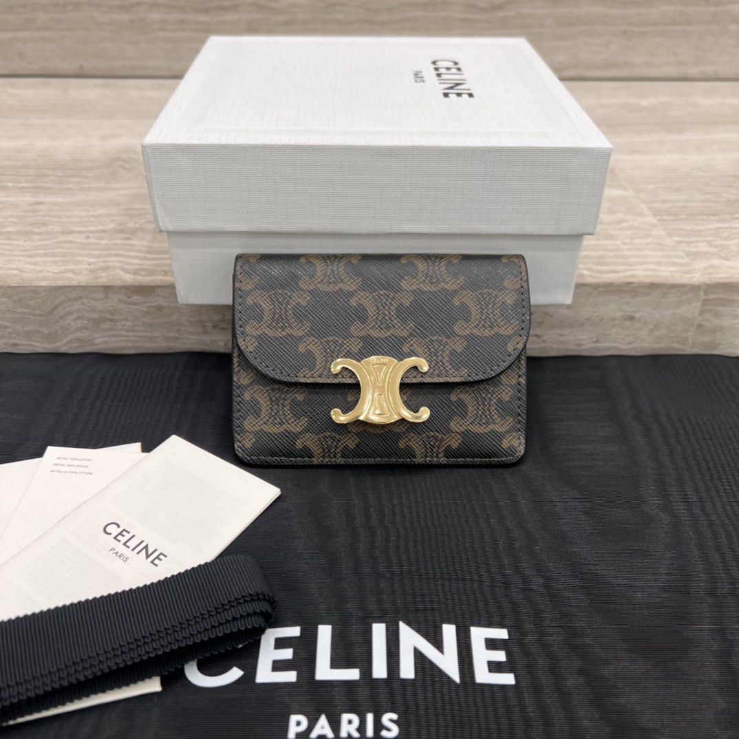 Celine Card Holder with Flap Triomphe in Triomphe Canvas Authentic ...
