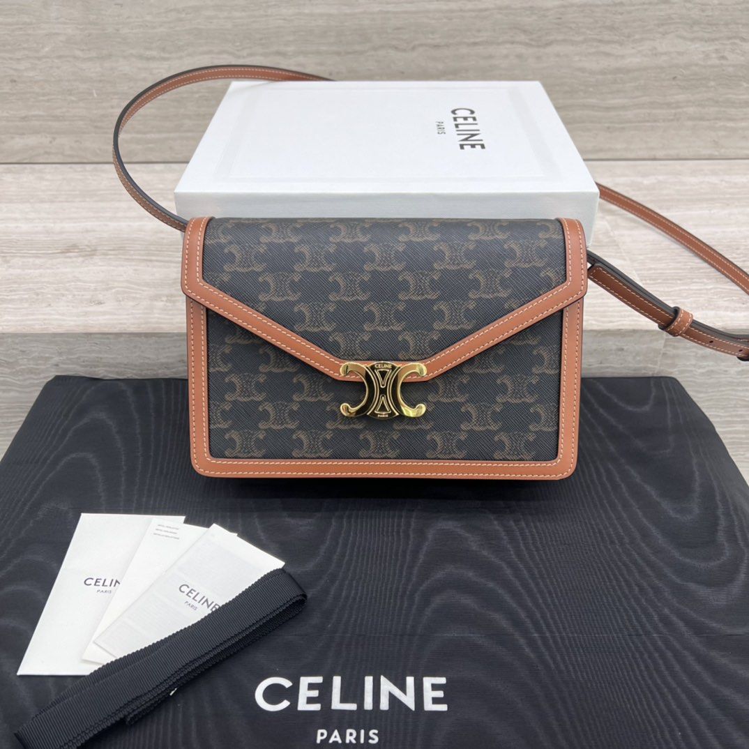 Celine Triomphe Enveloppe Canvas And Calfskin Crossbody Bag (Shoulder bags,Cross  Body Bags)