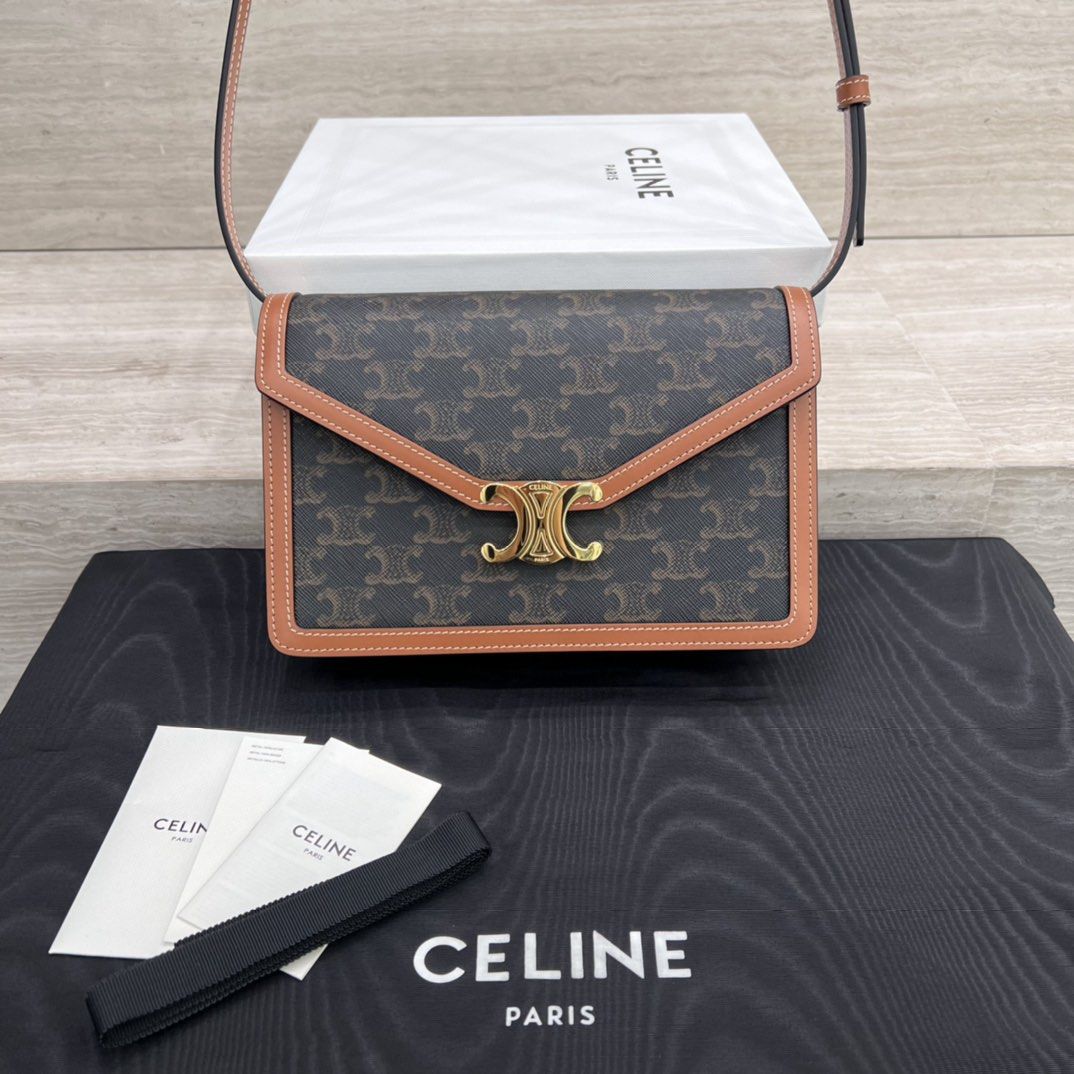 Celine Triomphe Enveloppe Canvas And Calfskin Crossbody Bag (Shoulder  bags,Cross Body Bags)