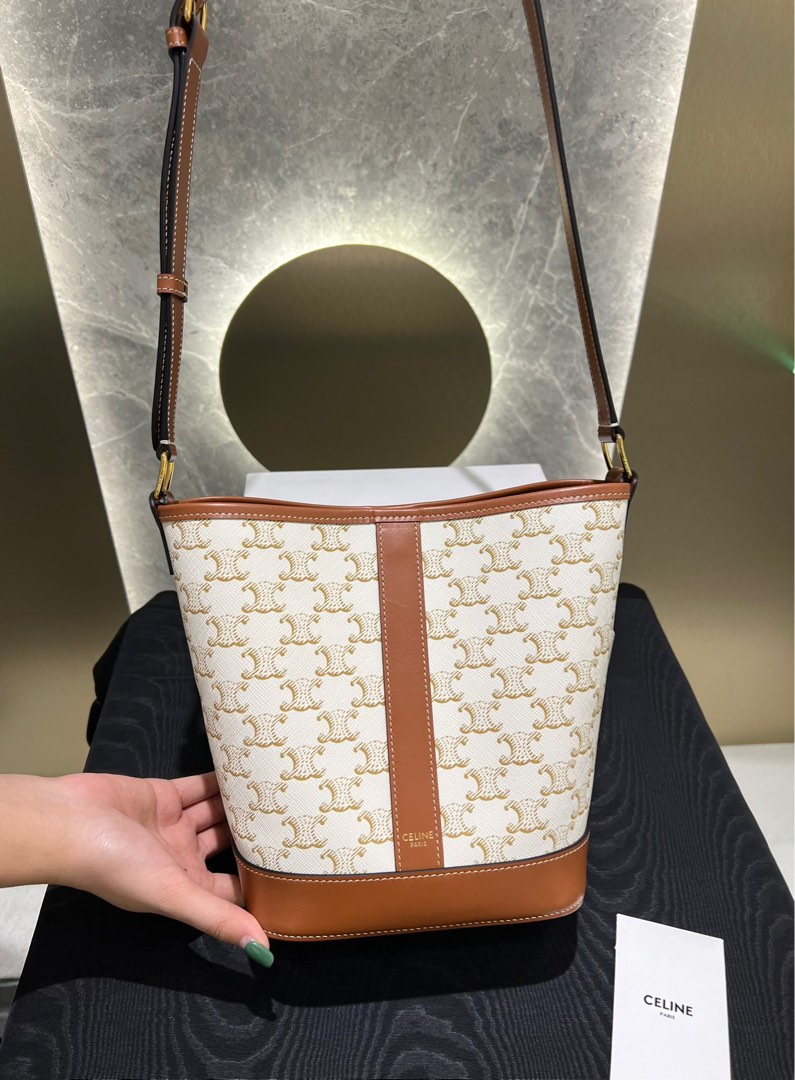 Celine Small Bucket Bag in Black Triomphe Canvas and Calfskin Authentic,  Luxury, Bags & Wallets on Carousell