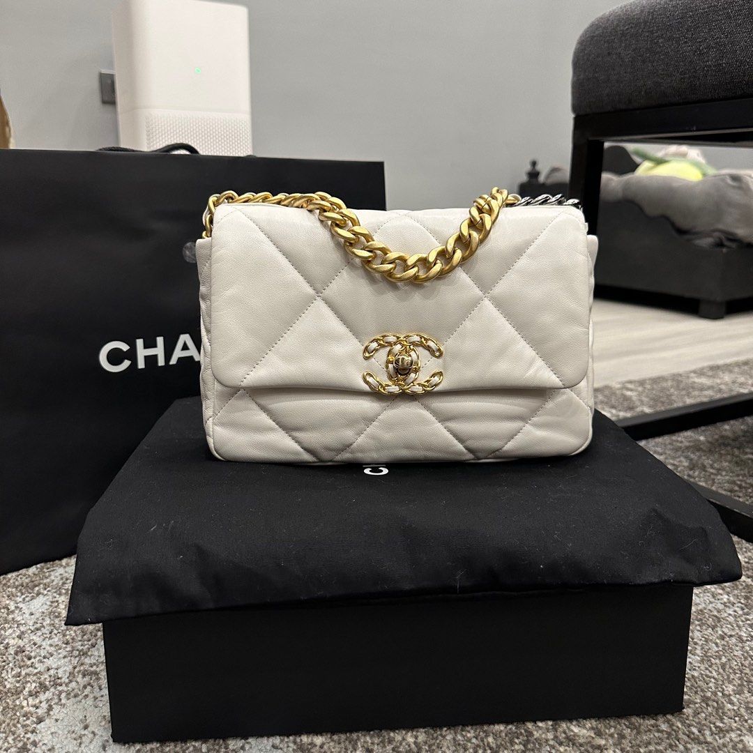 Chanel 19 Small White, Luxury, Bags & Wallets on Carousell