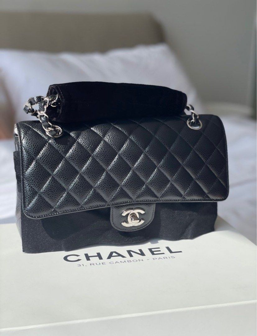 Chanel Flap Bag medium black caviar series 22 full set with