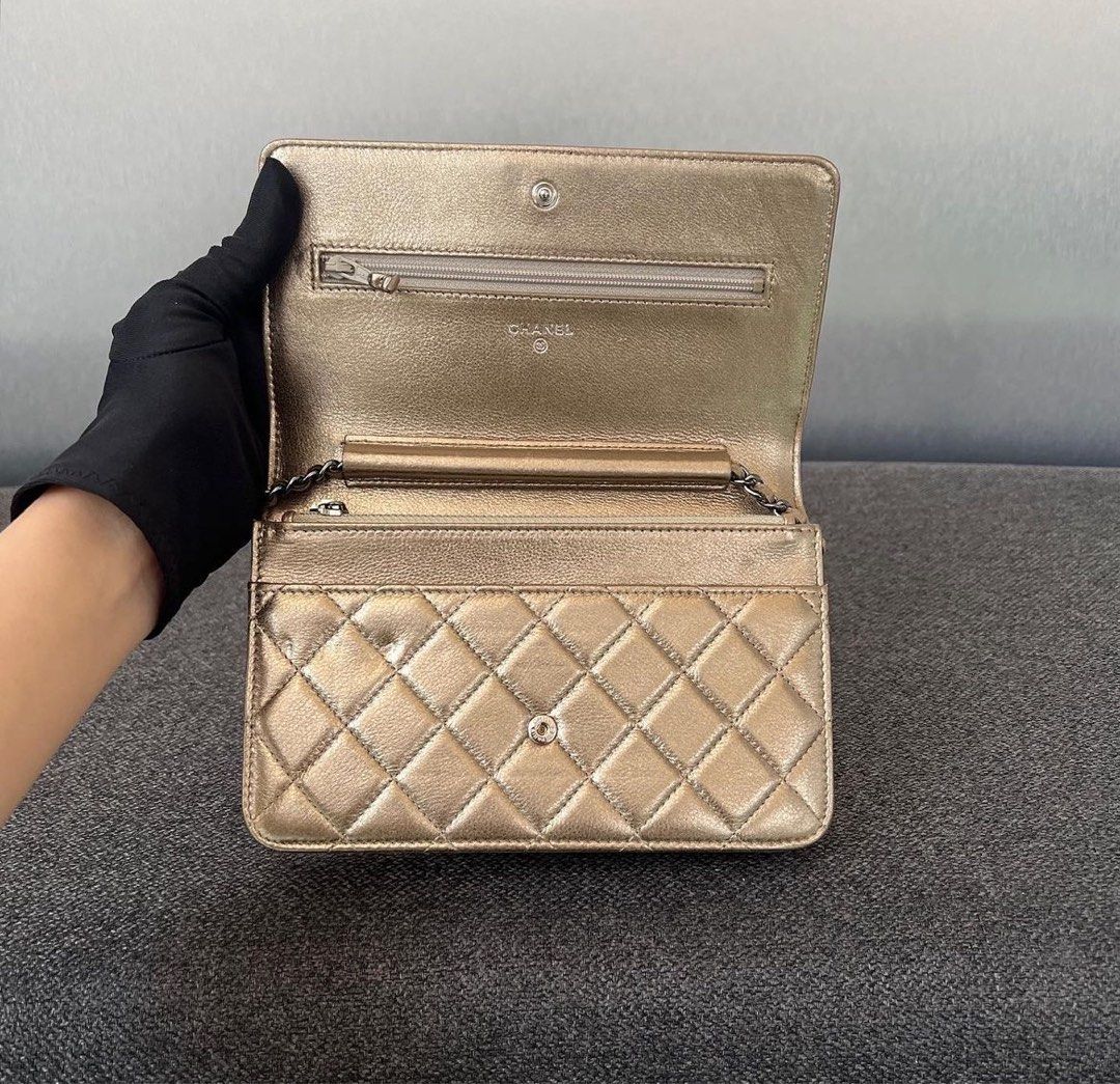 Chanel Le Boy Wallet On chain Lambskin Iridescent gold Rhw