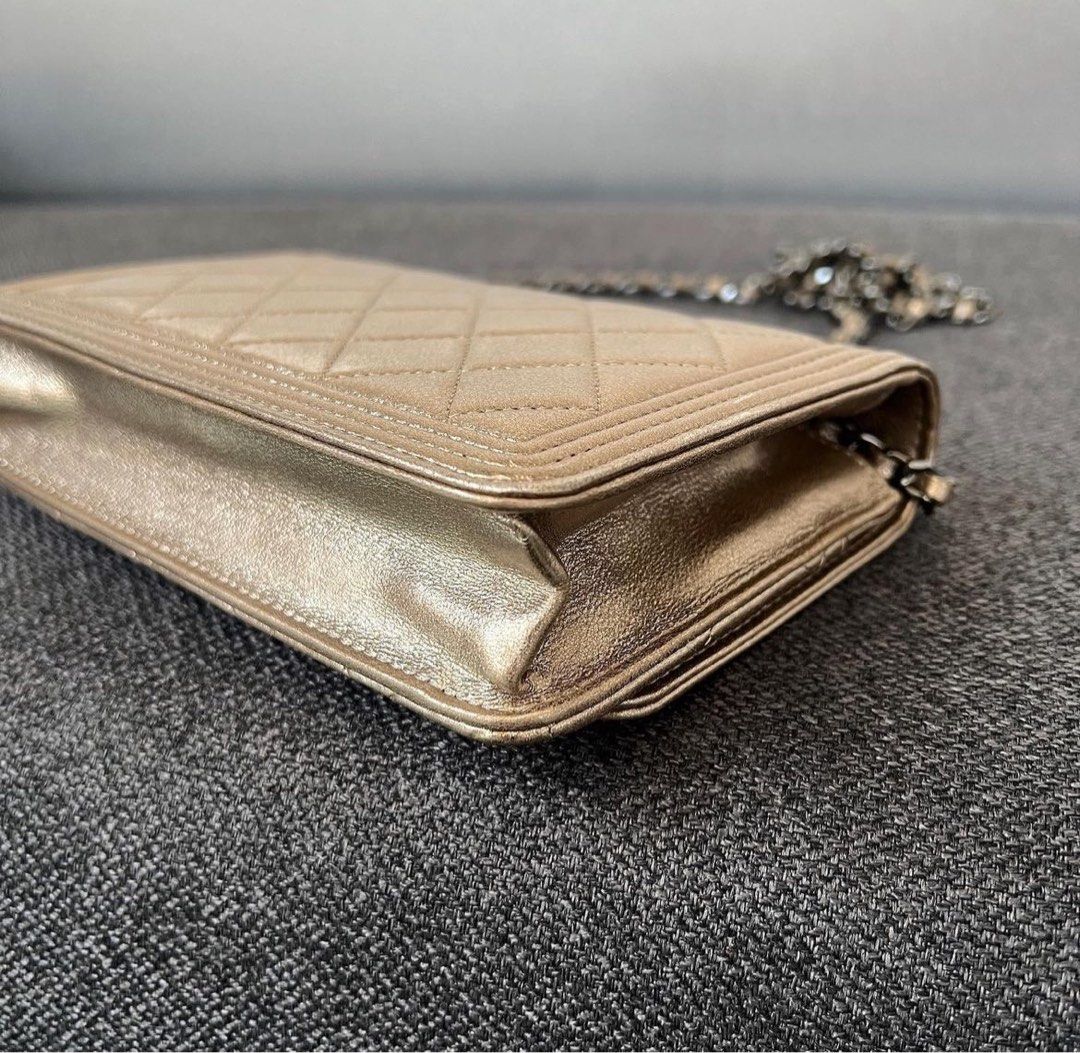 Chanel Le Boy Wallet On chain Lambskin Iridescent gold Rhw