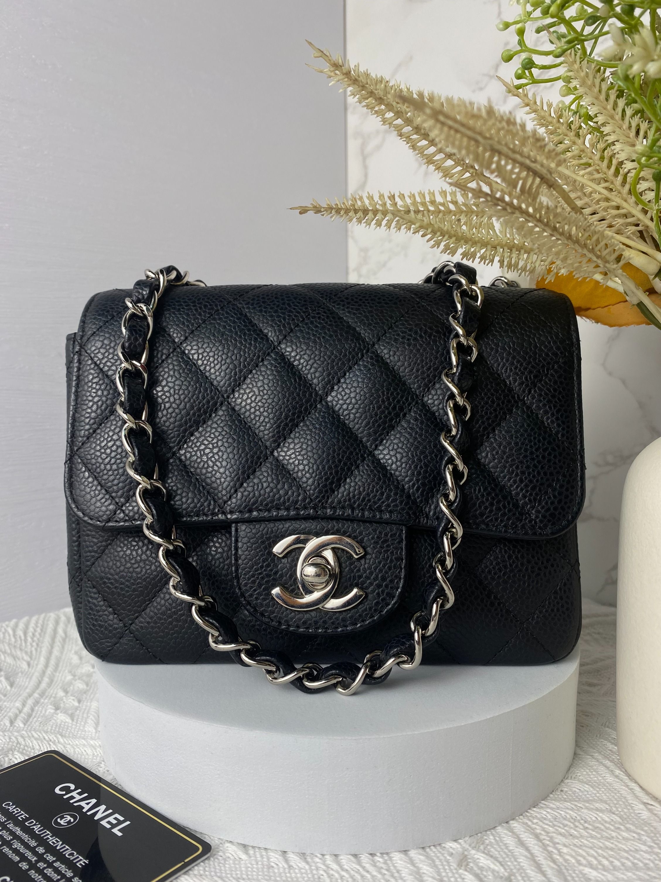 Chanel mini square caviar black store